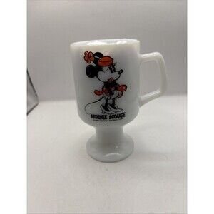 Vintage 1970s Walt Disney Minnie Mouse Milk Glass Footed Pedestal Coffee Mug